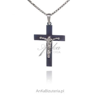 Krzyżyk srebrny z tytanem  jezus na krzyżu