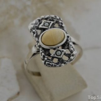 BAROCCO - srebrny pierścionek z bursztynem i perłami