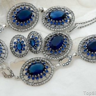 LIRIA - srebrny komplet szafiry i kryształki