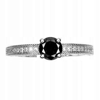 Pierścionek czarny diament 0.61ct srebrny 925 r14
