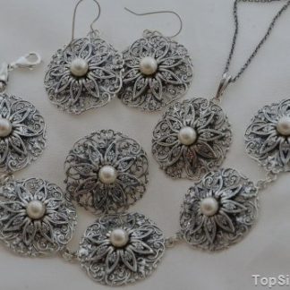 CALLA - srebrny komplet  z perłami