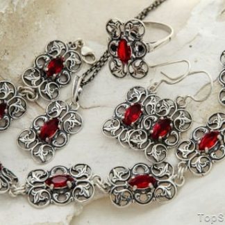 CATALINA - srebrny komplet z rubinem