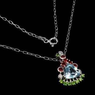 Naszyjnik srebrny sky blue topaz granaty diopsydy