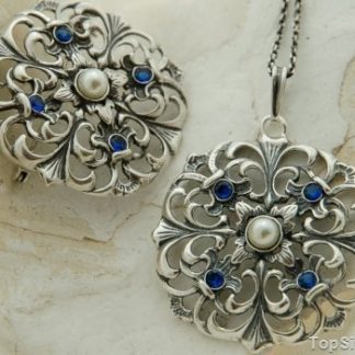 LUIZA - srebrny komplet perła i szafiry