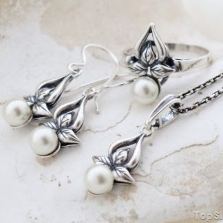 CANDIA - srebrny komplet z perłami