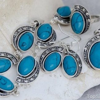 TEMPOLI - srebrny komplet z turkusem i kryształami