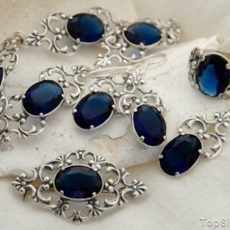 DOMINGO - srebrny komplet z szafirem