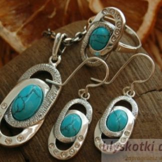 SARDYNIA - srebrny komplet z turkusem i cyrkonie