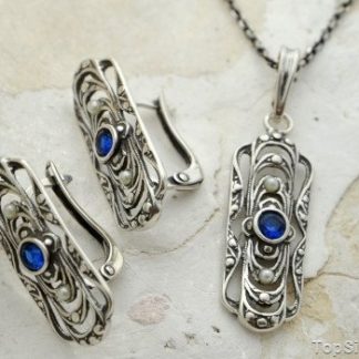 VIVIAN - srebrny komplet z szafirem i perłami