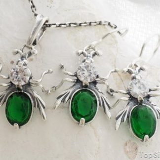WŁADCA MUCH - srebrny komplet ze szmaragdem