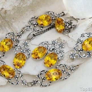 XERTA - srebrny komplet z cytrynem złocistym