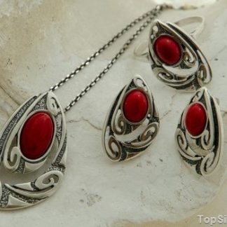 ARRNO - srebrny komplet z koralem