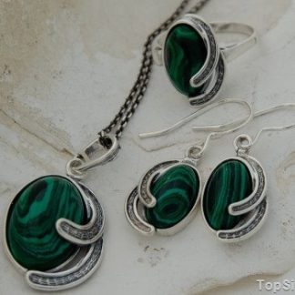 OSUNA - srebrny komplet z malachitem