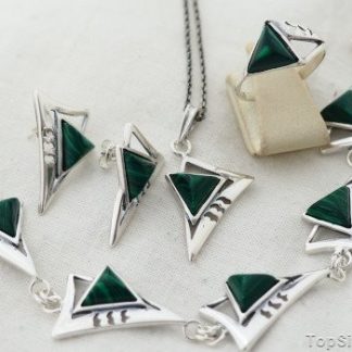 TANGLE - srebrny komplet z malachitem