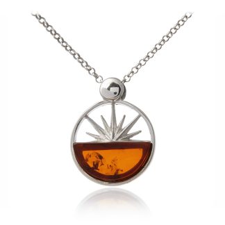 Naszyjnik srebrny z koniakowym bursztynem rodowany