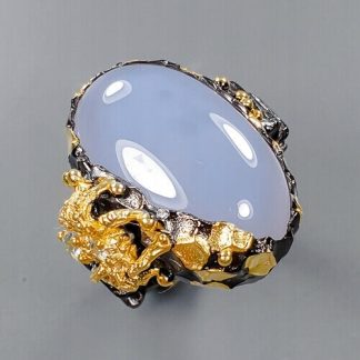 Artystyczny pierścionek chalcedon topazy 925 r17.5