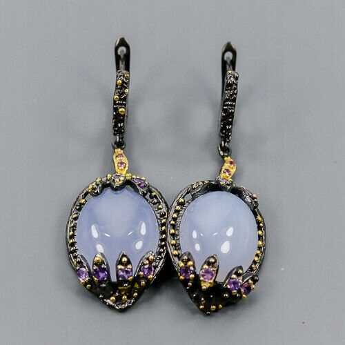 Artystyczne kolczyki chalcedony ametysty granaty 4