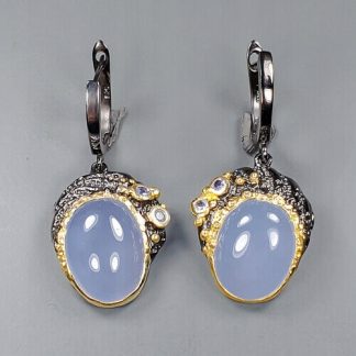 Artystyczne kolczyki chalcedony tanzanity 925 4