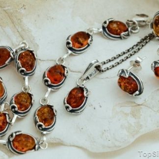 INES - srebrny komplet z bursztynem