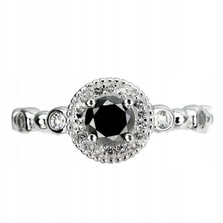Pierścionek czarny diament 0.54ct srebrny r 14 AAA
