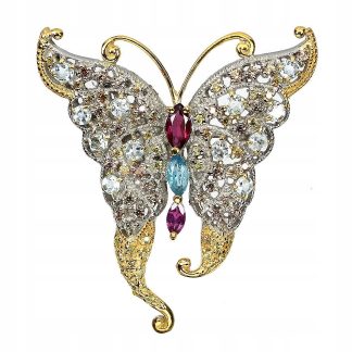 Broszka motyl granat szafiry akwamaryny topaz 925