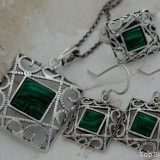 SIMPLE - srebrny komplet z malachitem