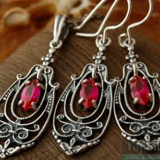 RUBENA - srebrny komplet z rubinem