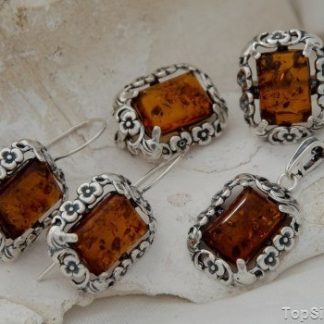 ARANCZA - srebrny komplet z bursztynami