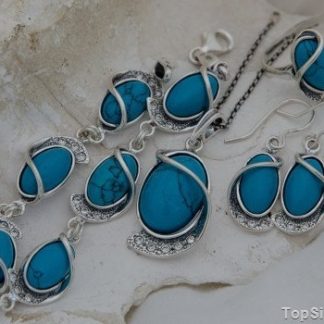 BOWI - srebrny komplet z turkusem