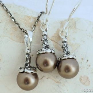 CUTOLO - srebrny komplet z szarymi perłami