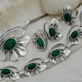 GRONIA - srebrny komplet z malachitem