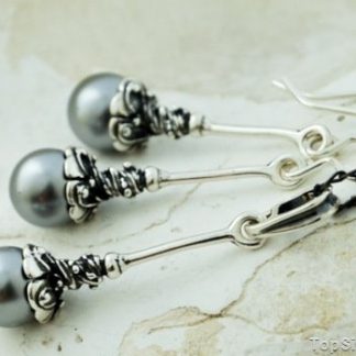 SALVO - srebrny komplet z szarymi perłami