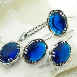 REAL - srebrny komplet z szafirami