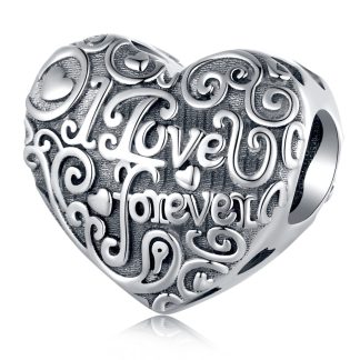 Srebrny charms serce z napisem ,,I love u forever" koralik srebro 925 beads