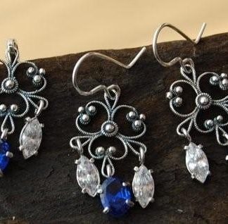 MURIWAI - srebrny komplet z szafirem i cyrkoniami