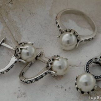 ALLI - srebrny komplet perła z kryształkami Swarov