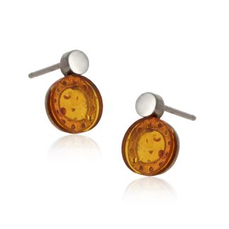 Kolczyki srebrne z bursztynem koniakowym subtelne kółeczka