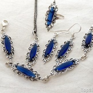 TOMARA - srebrny komplet z szafirem