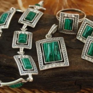 LLIBRE - srebrny komplet z malachitem