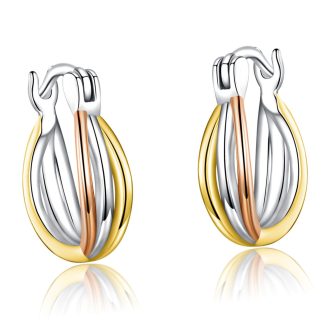 Pozłacane kolczyki trzykolorowe koła zatrzaski srebro 925