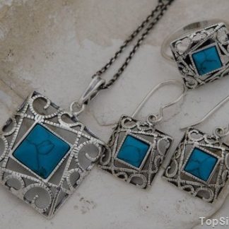 LARUNA - srebrny komplet z turkusem