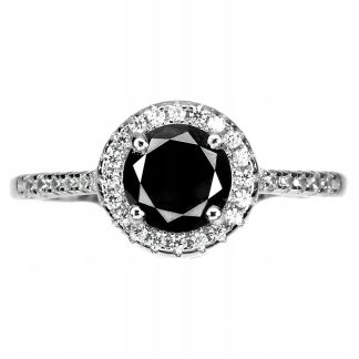 Pierścionek czarny diament 0.79ct srebrny r 11.5