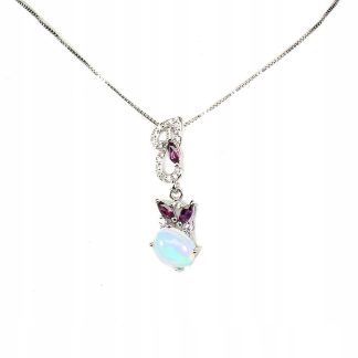 Delikatny srebrny naszyjnik naturalny opal granaty