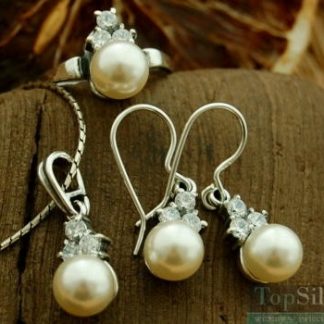 VETERE - srebrny komplet perła i cyrkonie