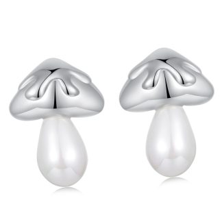 Srebrne kolczyki sztyfty duże grzybki z perłami srebro 925