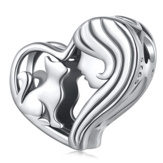 Srebrny charms dziewczyna z kotem koralik srebro 925 beads