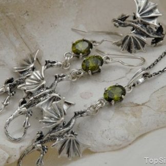 DRAGON  - srebrny komplet smoków z oliwinem