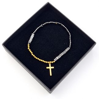 Bransoletka elastyczna na żyłce ze stali chirurgicznej i hematytami