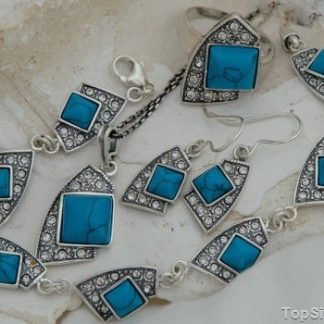 AVENIDA - srebrny komplet z turkusem i kryształkami