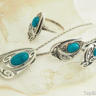 RUBENS - srebrny komplet z turkusem